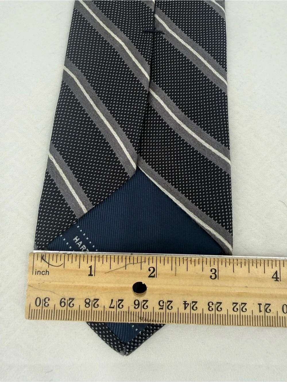 Hart Schaffner Marx Black Silk Tie with Gray Stripes